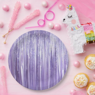 Plato De Papel Rayas de purpurina glam púrpura lavanda femenina