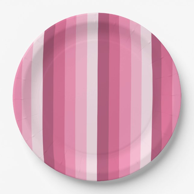 Plato De Papel Rayas de sombra rosadas (Anverso)