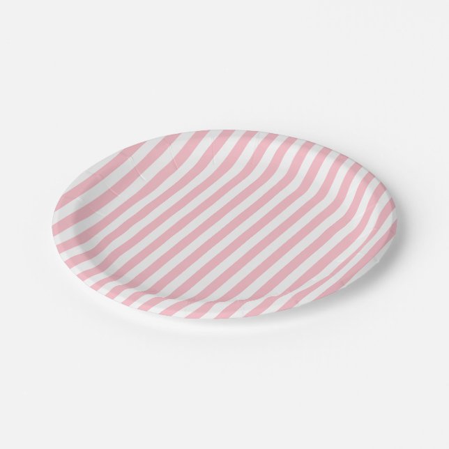 Plato De Papel Rayas de tamaño medio rosadas y blancas (Angular)