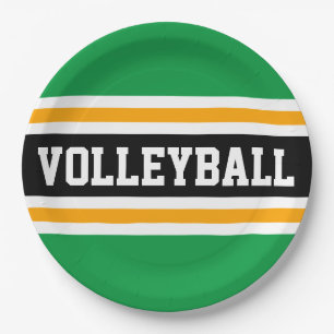 Plato De Papel RAYAS DE VOLLEYBALL Divertidas Verde Brillante Neg