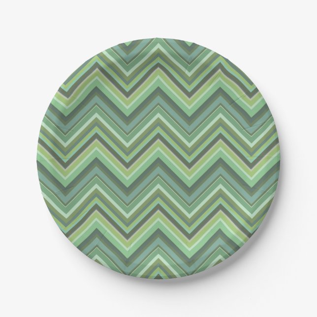 Plato De Papel Rayas de zigzag verde oliva (Anverso)
