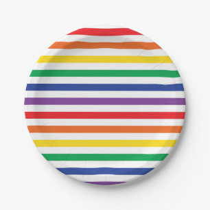 Plato De Papel Rayas del arco iris
