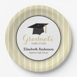 Plato De Papel Rayas del oro y graduación personalizada gorra