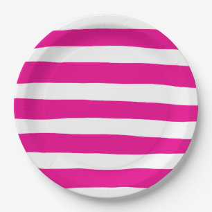 Plato De Papel Rayas desiguales en magenta y blanco
