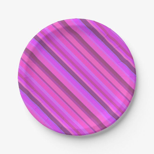 Plato De Papel Rayas diagonales rosas (Anverso)