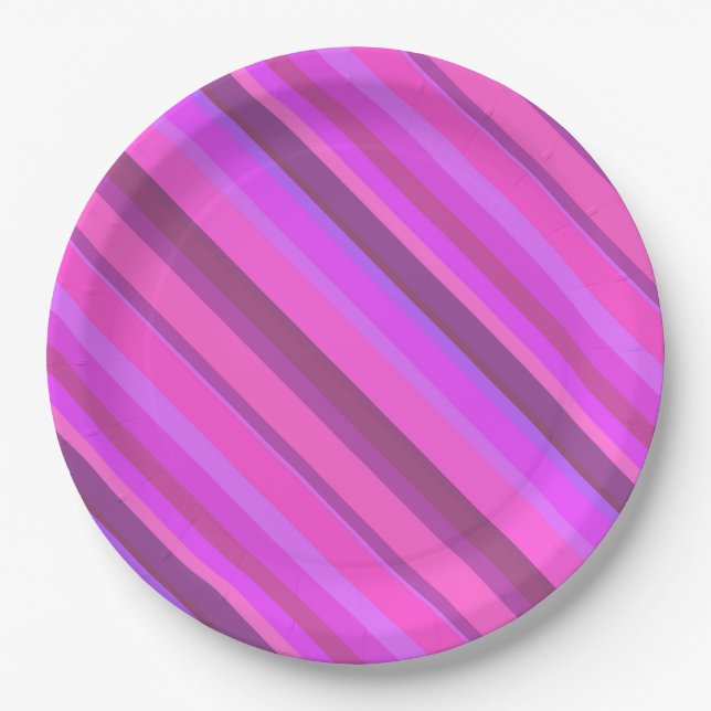Plato De Papel Rayas diagonales rosas (Anverso)