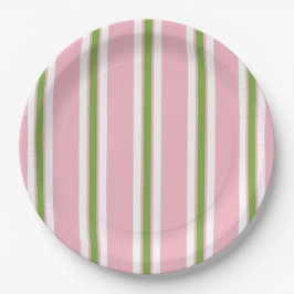 PLATO DE PAPEL RAYAS ELEGANTES DEL PAPEL PLATE_MODERN PINK/GREEN