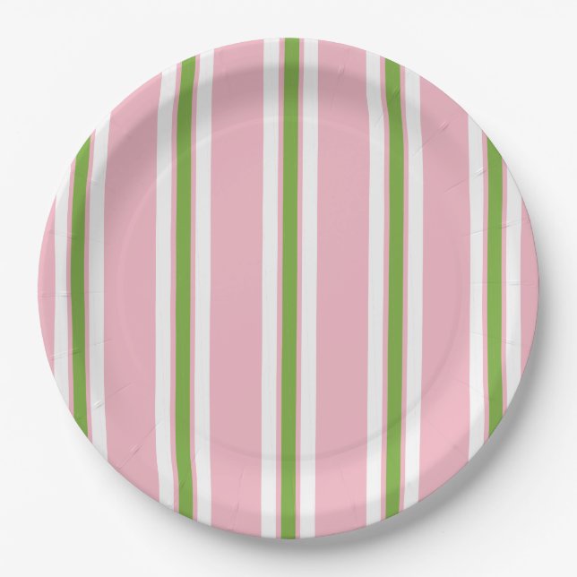 PLATO DE PAPEL RAYAS ELEGANTES DEL PAPEL PLATE_MODERN PINK/GREEN (Anverso)