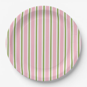 PLATO DE PAPEL RAYAS ELEGANTES DEL PAPEL PLATE_MODERN PINK/GREEN