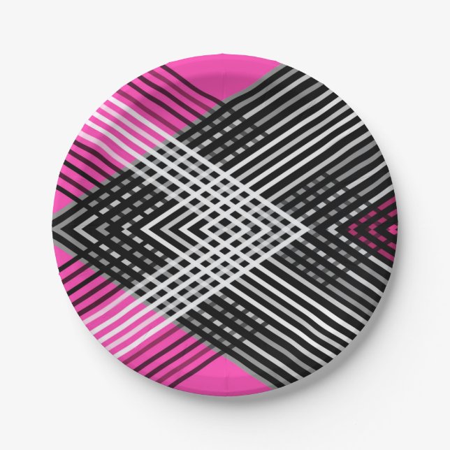 Plato De Papel Rayas entrelazadas en blanco y negro y gris sobre  (Anverso)