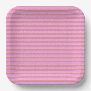 Plato De Papel Rayas geométricas rosadas