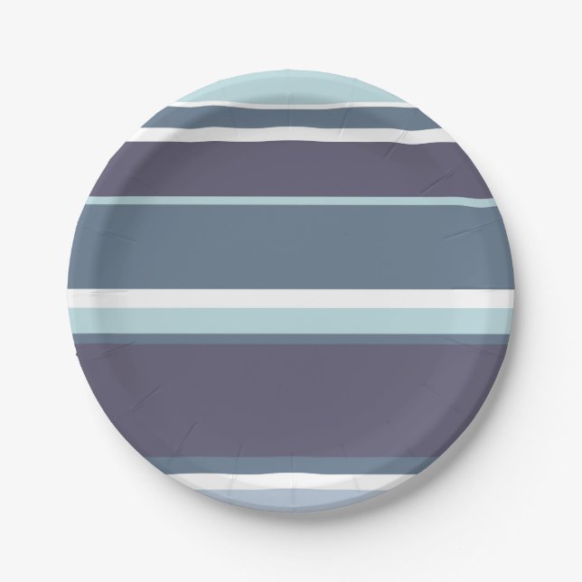 Plato De Papel Rayas grises azules (Anverso)