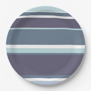 Plato De Papel Rayas grises azules