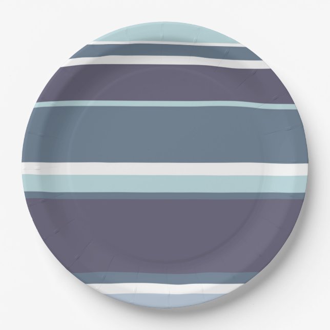 Plato De Papel Rayas grises azules (Anverso)