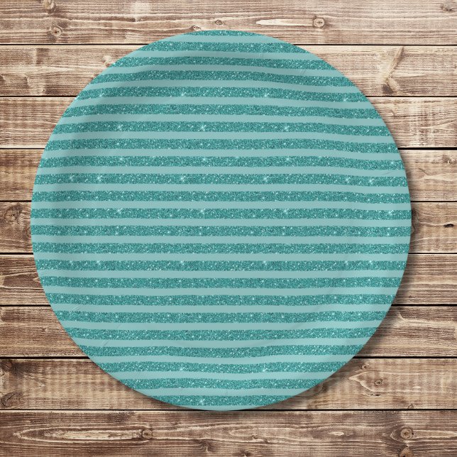 Plato De Papel Rayas Horizontales de Estilo Brillo Verde Turquesa (Subido por el creador)