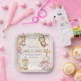 Plato De Papel Rayas Llamando a Todos los Animales Fiesteros Cump