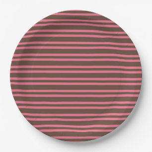 Plato De Papel Rayas Marrones Rosadas Patrón Continuo