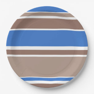 Plato De Papel Rayas marrones y azules