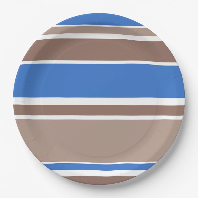 Plato De Papel Rayas marrones y azules (Anverso)