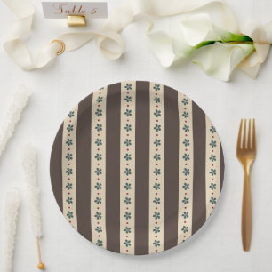 Plato De Papel Rayas Marrones Y Flores