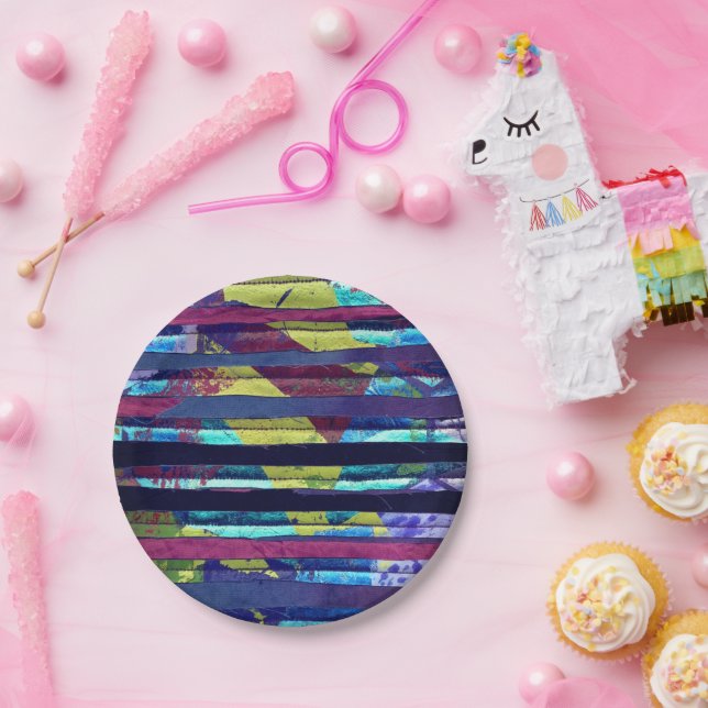 Plato De Papel Rayas metálicas (Fiesta)