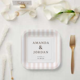 Plato De Papel Rayas minimalistas beige elegantes