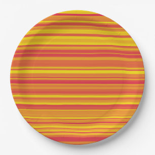 Plato De Papel Rayas Naranjas Rojas Amarillas