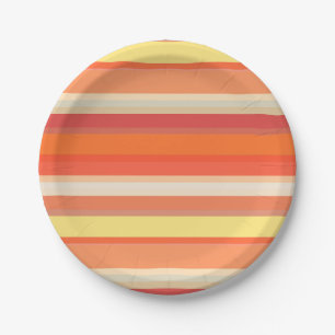 Plato De Papel Rayas naranjas rojas lindas