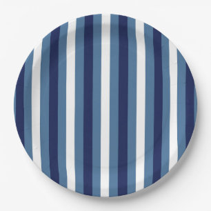 Plato De Papel Rayas Náuticas Azul Marino Azul Ahumado Blanco Cru