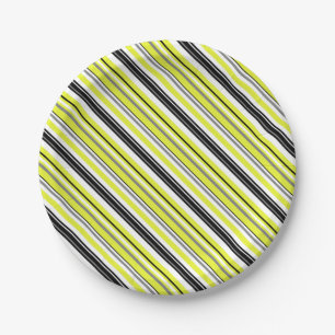 Plato De Papel Rayas negras amarillas minimalistas