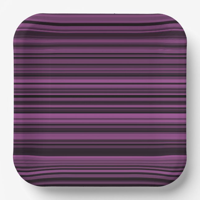 Plato De Papel Rayas Negras Moradas Abstractas (Anverso)