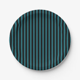 Plato De Papel Rayas Negras Turquesa