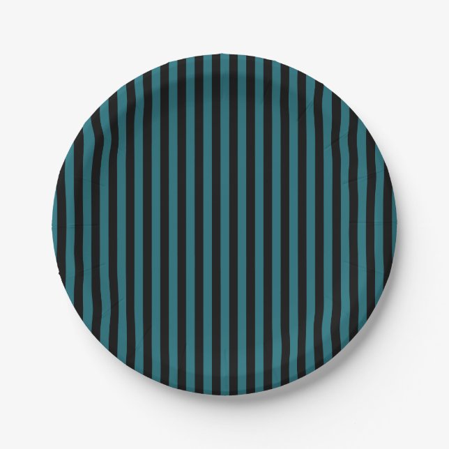 Plato De Papel Rayas Negras Turquesa (Anverso)
