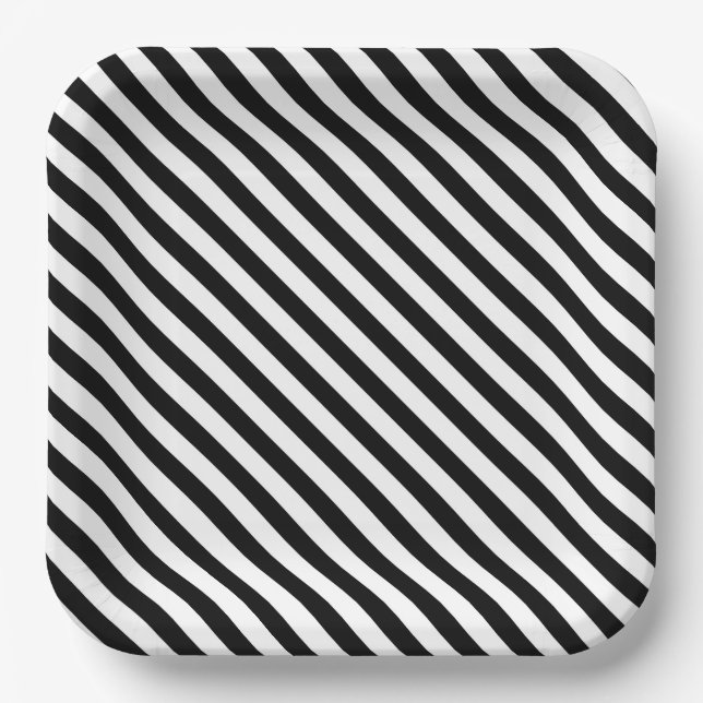 Plato De Papel Rayas negras y blancas en ángulo modernas (Anverso)
