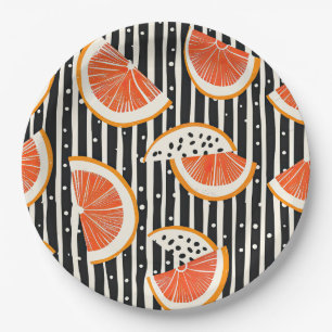 Plato De Papel Rayas Negras y Naranjas de Rodajas de Cítricos (8)