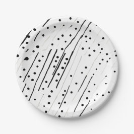 Plato De Papel Rayas o puntos de polka negro, blanco, gris