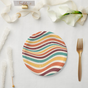 Plato De Papel Rayas onduladas, gruñido. Groovy retro