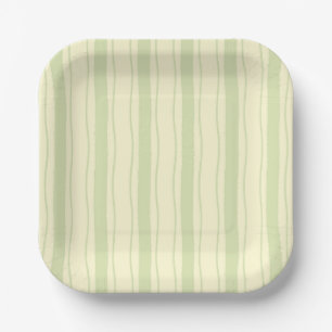 Plato De Papel Rayas onduladas verdes y amarillas