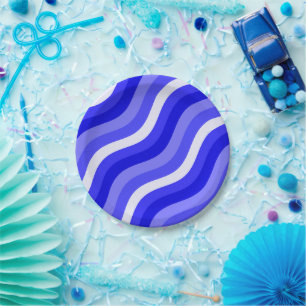 Plato De Papel Rayas pop onduladas patrón diagonal azul brillante