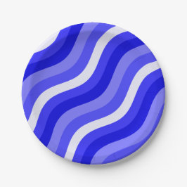 Plato De Papel Rayas pop onduladas patrón diagonal azul brillante