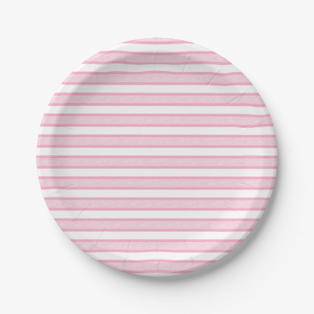 Plato De Papel Rayas redondeadas rosadas (Anverso)