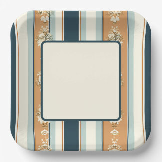 Plato De Papel Rayas Regencia Verde Azul Elegantes