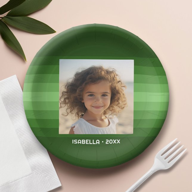 Plato De Papel Rayas retro - Navidades verdes - Foto simple (Custom Paper Plate)