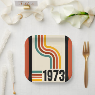 Plato De Papel Rayas Retro Vintage Cumpleaños 50 1973