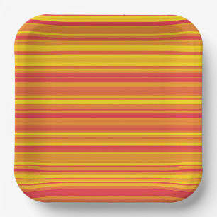 Plato De Papel Rayas Rojas Amarillas Naranjas