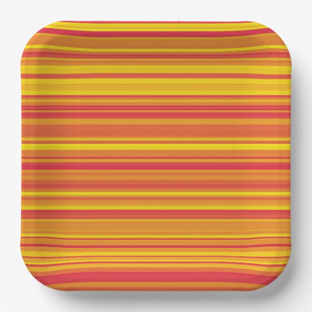 Plato De Papel Rayas Rojas Amarillas Naranjas (Anverso)