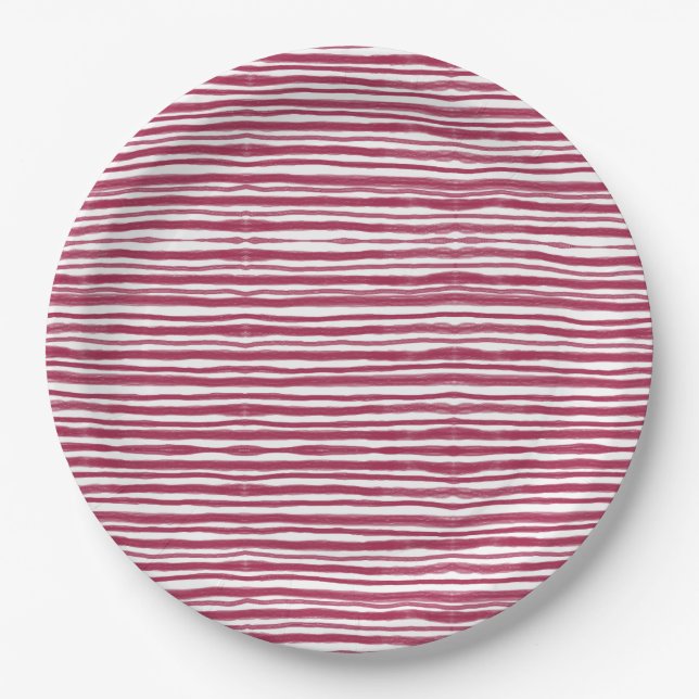 Plato De Papel Rayas Rojas Bordeaux  (Anverso)