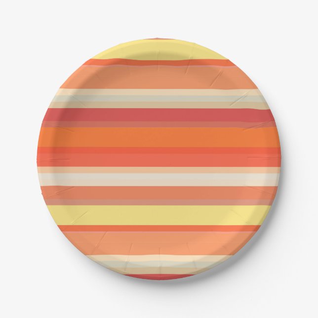 Plato De Papel Rayas rojas de naranja suave (Anverso)