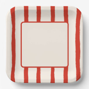 Plato De Papel Rayas Rojas de Verano