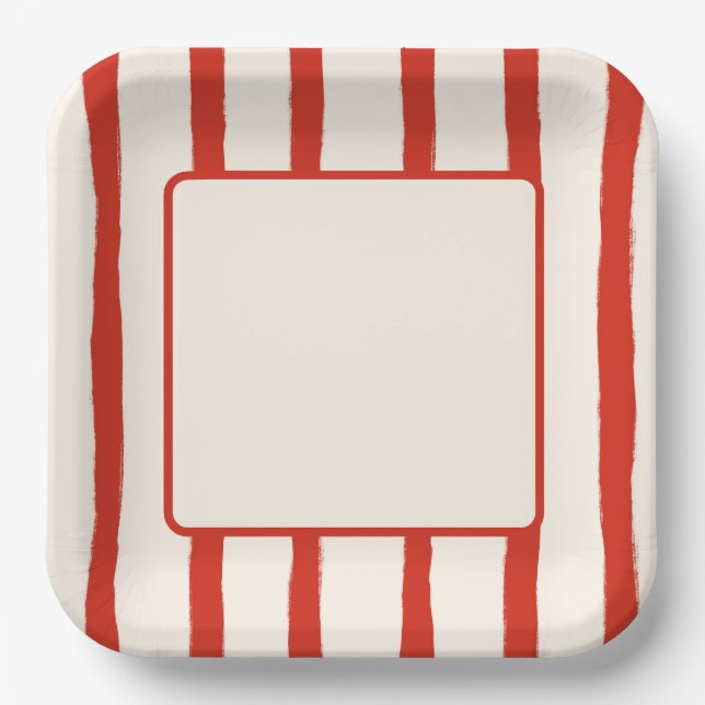 Plato De Papel Rayas Rojas de Verano (Anverso)